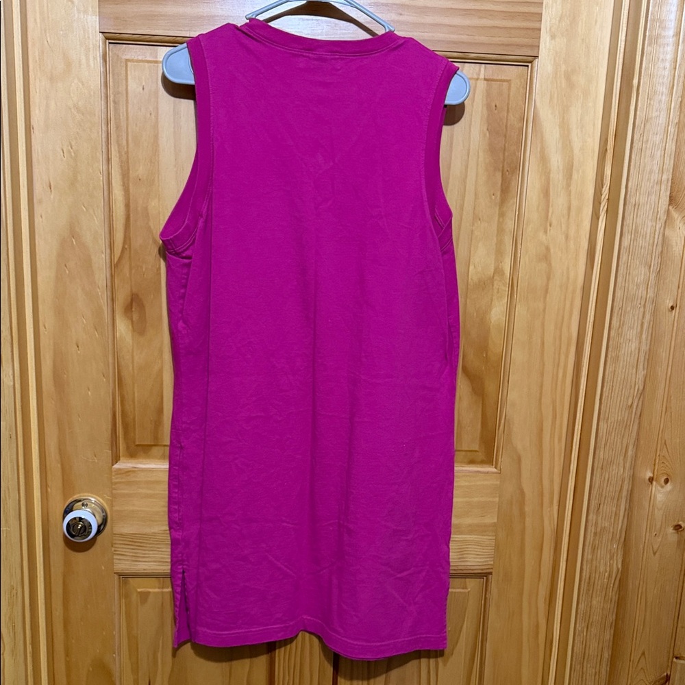 Lands' End Sleeveless V-Neck Tank Shift Dress in Bright Pink, Size Large (14-16) - Picture 2 of 12